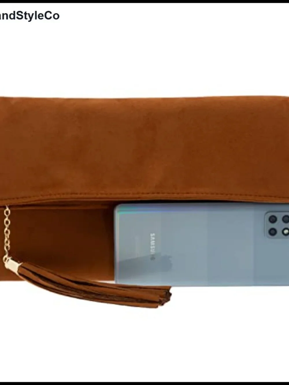 Faux Micro Suede Fold Over Clutch with Chain Strap